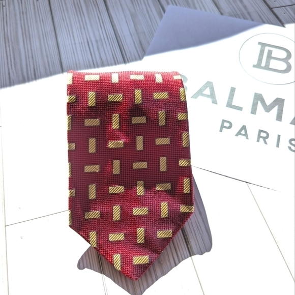 Pierre Balmain Other - Balmain Vintage Couture Geometric Print Silk Men's Necktie in Red and Gold